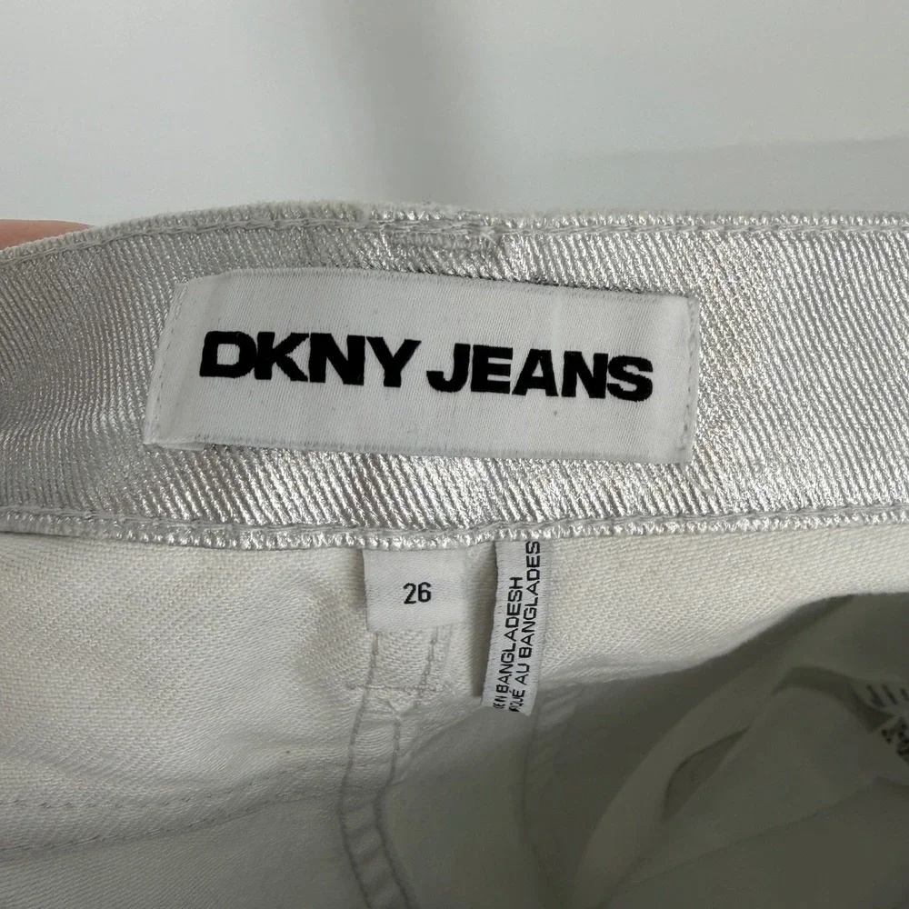 DKNY Jeans Silver Metallic Wide Leg Cargo‎ Pants Size 26 Y2K